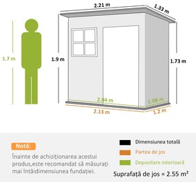 Outsunny magazie grădină căsuță de grădină pentru unelte cu ușă largă și fereastră, 221x133x190 cm gri închis | Aosom Romania