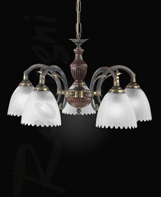 Candelabru 5 brate design italian din alama cu lemn 3510