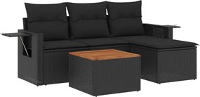 vidaXL Set mobilier de grădină cu perne, 5 piese, negru, poliratan