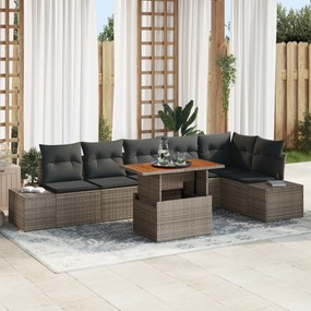 vidaXL Set de grădină de 7 piese cu perne, rattan gri, acacia