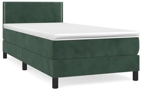 3141224 vidaXL Pat box spring cu saltea, verde închis, 90x200 cm, catifea