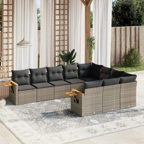 vidaXL Set mobilier de grădină cu perne, 10 piese, gri, poliratan