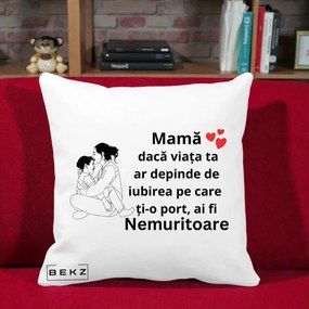 Cadou pentru Mama - Perna Personalizata Mama Nemuritoare Kawaii, 40x40 cm, Alba Mata, Husa Detasabila, Perna Inclusa, BEKZ®