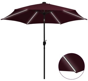 Umbrela de soare, LED-uri si stalp aluminiu, bordo, 300 cm Rosu