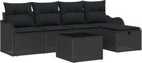 vidaXL Set de canapele pentru grădină cu pernă 6 pcs Negru Rattan poli
