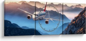 Tablou - Avion peste crestele montane (cu ceas) (90x30 cm)