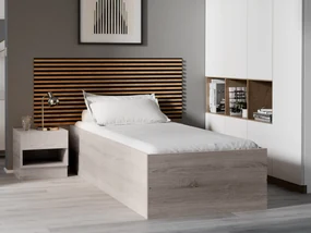 Pat BELLA 90 x 200 cm, stejar trufa Saltele: Cu saltele Coco Maxi 20 cm, Somiera pat: Cu lamele drepte