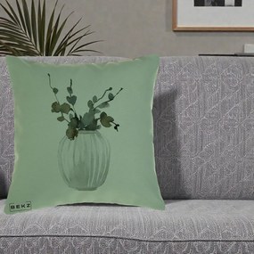 Perna Decorativa Vaza cu Eucalipt Watercolor, 40x40 cm, Verde, Husa Detasabila, Perna Inclusa, BEKZ®