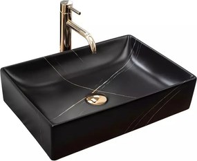 Lavoar pe blat Rea Inga dreptunghiular finisaj negru marmura mat 51 cm