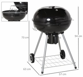 Gratar cu Carbune Capac si Termometru Outsunny, Grilaj Dublu, Metal Negru | Aosom RO