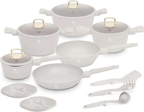 Set oale si tigai cu capace 15 piese Sahara Collection Berlinger Haus BH 8081N, crem, antiaderente, curatare usoara, inductie, design elegant, premium