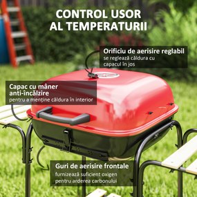 Gratar Outsunny portabil cu roți, roșu | Aosom Romania