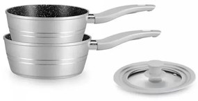 Set de oale cu capac universal Royalty Line RL-FS2MS, 3 piese, finisaj marmorat, compatibil cu plite cu inducție, argintiu