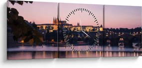 Tablou cu palatul din Praga și Vltava (cu ceas) (90x30 cm)