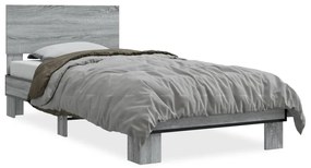 845820 vidaXL Cadru de pat, gri sonoma, 90x190 cm, lemn prelucrat și metal