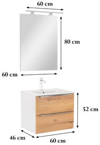 Mobilier complet de baie Vario Trim 60, stejar alb