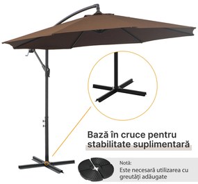 Outsunny Umbrelă Exterioară cu Manivelă, din Oțel și Poliester Rezistent la UV, Ø295x245 cm, Cafea | Aosom Romania