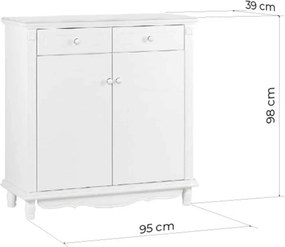 Dulap lemn masiv alb Pantofi Elizabeth, 95 × 39 × 98 cm
