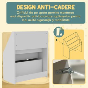 AIYAPLAY Bibliotecă pentru Copii 3-8 Ani cu 3 Rafturi și Sertar Inferior, din MDF, 62.5x30x70 cm, Gri | Aosom Romania