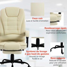 Vinsetto Fotoliu de birou cu masaj, scaun de birou cu înălțime reglabilă, spătar înclinat și telecomandă cu fir, bej | Aosom Romania