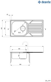 Chiuvetă din inox, 1-cuvă cu picurător - 3,5" rigole, Legato, ZEL_3113