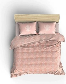 Set cuvertura pat PURE, roz/alb, bumbac, 160x235 cm, cu cearceaf si fa