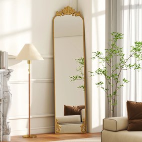 HOMCOM Oglindă de Podea Stil Baroc, 50x160 cm Oglindă de Perete și Autoportantă cu Ramă Metalică, pentru Dormitor, Living și Hol, Auriu | Aosom Romania