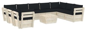 3063631 vidaXL Set mobilier grădină paleți, 10 piese, cu perne, lemn de molid