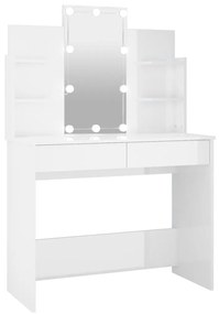 808825 vidaXL Masă de toaletă cu LED, alb extralucios, 96x40x142 cm
