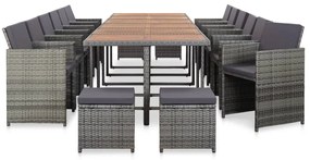 vidaXL Set mobilier de exterior cu perne, 17 piese, gri, poliratan