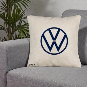 Perna Personalizata cu emblema Volkswagen, 40x40 cm, Bej Canapea, Husa Detasabila, Perna Inclusa, BEKZ®