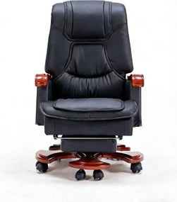 Regal Prestige– Scaun directorial din Piele Naturală si Lemn Masiv, Masaj in 7 puncte, Funcție Încălzire, Înclinare 135°, Suport Picioare Extensibil, Sezut cu Arcuri, Telecomandă, Negru