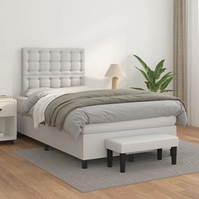 3137654 vidaXL Pat box spring cu saltea, alb, 120x200 cm, piele ecologică