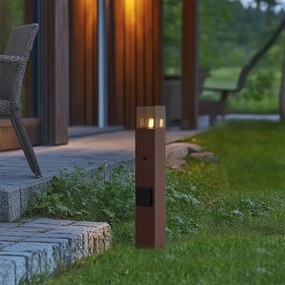 Stâlp industrial de exterior maro rugină cu sticlă fumurie 50 cm cu senzor crepuscular - Danemarca