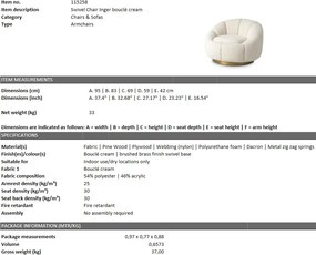 Fotoliu pivotant design elegant Inger, boucle crem 115258 HZ