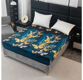 Cearsaf Cocolino microplus cu elastic FLUTURE AURIU SI ALB 90x200 cm verde inchis