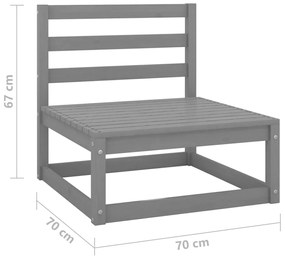 Canapele de mijloc pentru gradina, 3 buc., gri, lemn masiv pin Gri, Canapea de mijloc (3 buc.), 1