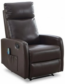 Fotoliu Masaj si Incalzire, Recliner, suport picioare extensibil, Piele ECO Premium, Maro Inchis