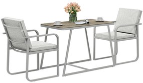 Outsunny Salon de jardin exterior 2 persoane, masă de grădină exterioară cu 2 scaune, 4 perne cadru din oțel gri | Aosom Romania