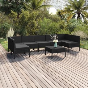 3094593 vidaXL Set mobilier de grădină cu perne, 8 piese, negru, poliratan