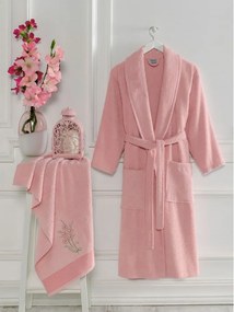 Set halat de baie și prosop roz S/M din bumbac – Mila Home