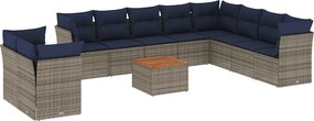 vidaXL Set canapele de grădină cu perne, 11 piese, gri, poliratan
