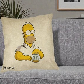 Perna Personalizata Homer Simpson cu Bere, 40x40 cm, Crem, Husa Detasabila, Perna Inclusa, BEKZ®