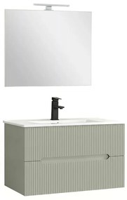 Trent Mobilier de baie 80 cm lavoar ceramic (2 sertare) cu oglindă 60x80 cm verde