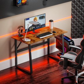 HOMCOM Birou pentru Computer, 120x60x76 cm Birou Lungu cu Colțuri Rotunjite și Structură din Oțel, Masă PC Industrială, pentru Casă, Studiu, Dormitor, Birou, Maro Rustic | Aosom Romania