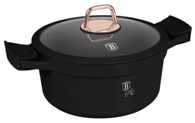 Oală cu capac și mânere de silicon detașabile 24 cm, 4.4L – Berlinger Haus Black Rose Collection BH 1457, neagră, strat antiaderent cu titan, pentru
