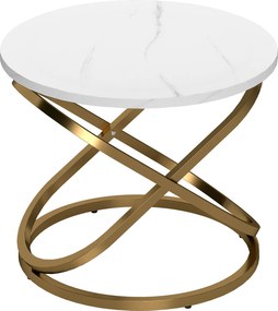 HOMCOM Masă de cafea rotundă stil industrial, metal auriu și blat cu efect marmură - dim. Ø 60 x 46H cm | Aosom Romania