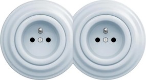 Kliklap - Priză dublă retro de perete, cu ramă, 230V, albastră