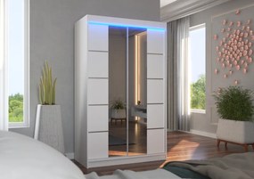 Dulap cu usi glisante si oglinda + iluminare LED, Genua 120 + LED, 120 cmx200 cmx58 cm, ADRK Furniture (Culoare: Sonoma / Alb)