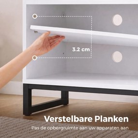 HOMCOM Comodă TV cu Rafturi Reglabile și Ușă Soft-Close, PAL și Oțel, 140x36,5x50 cm, Alb și Stejar | Aosom Romania